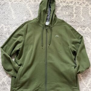 LIKE NEW! Lacoste Green Hooded Zip Sweatshirt with Crocodile Logo